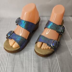 Dansko Sophie Sandals Iridescent Blue Leather Straps Women's 39 / US 8.5 - 9